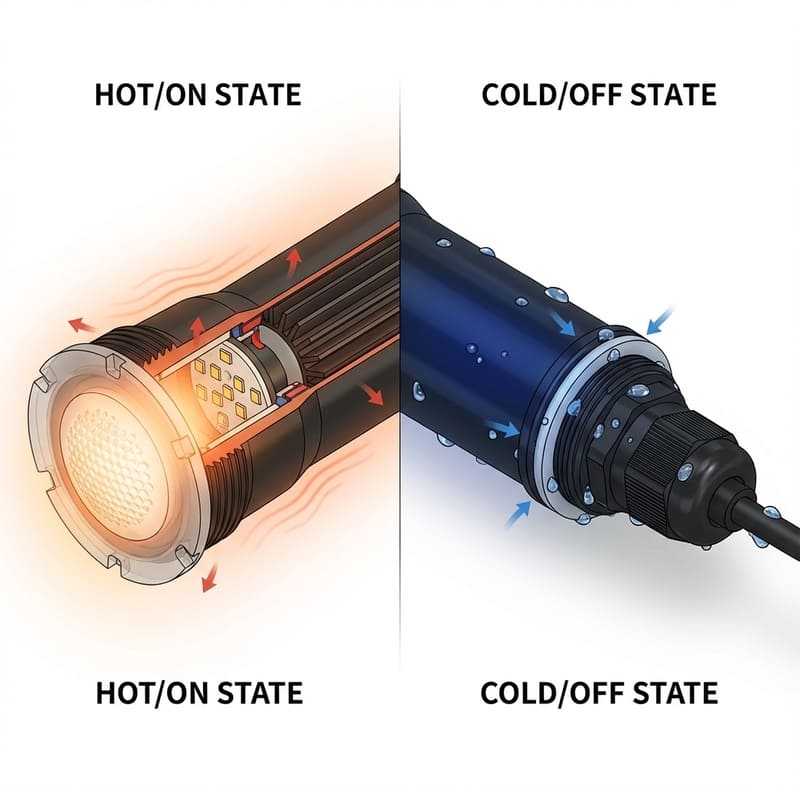 diagram showing thermal expansion and contraction in pool lights