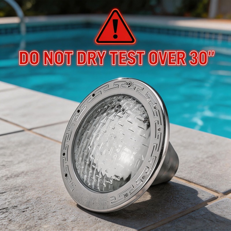 Pool light dry test damage LED overheating