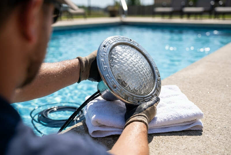 Traditional Niche Pool Light Coiled Cord Removal